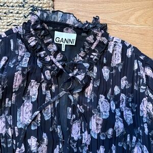 Ganni pleated georgette midi dress